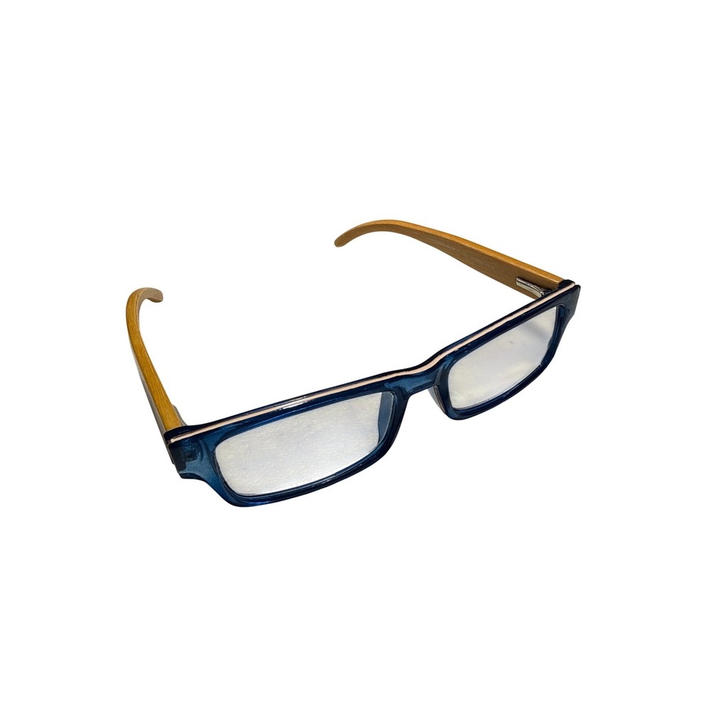 Blue Planet BP2004 Handmade Bamboo Reading Glasses Blue Rectangular +3.00